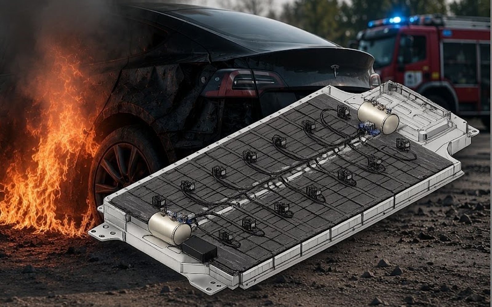 CERES suppression manifolds mounted on an EV battery pack